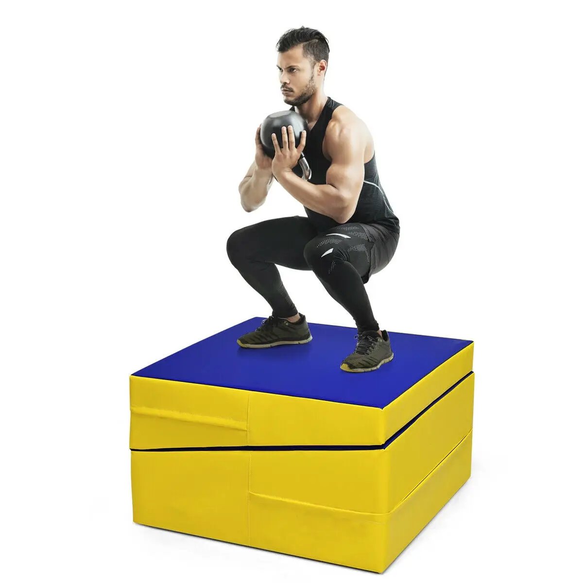 Folding Incline Mat Slope Cheese Gymnastics Gym Exercise Yellow by DirectDeals