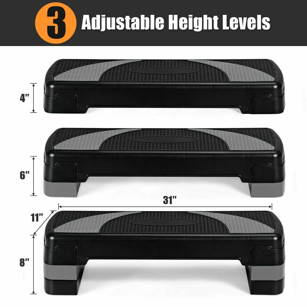 31 Inch Adjustable Exercise Aerobic Stepper with Non-Slip Pads-Gray by DirectDeals