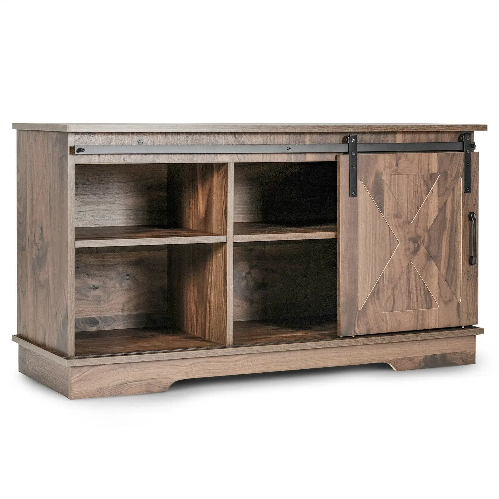 Sliding Barn Door TV Stand with Adjustable Shelf Cabinet-Dark Walnut by DirectDeals