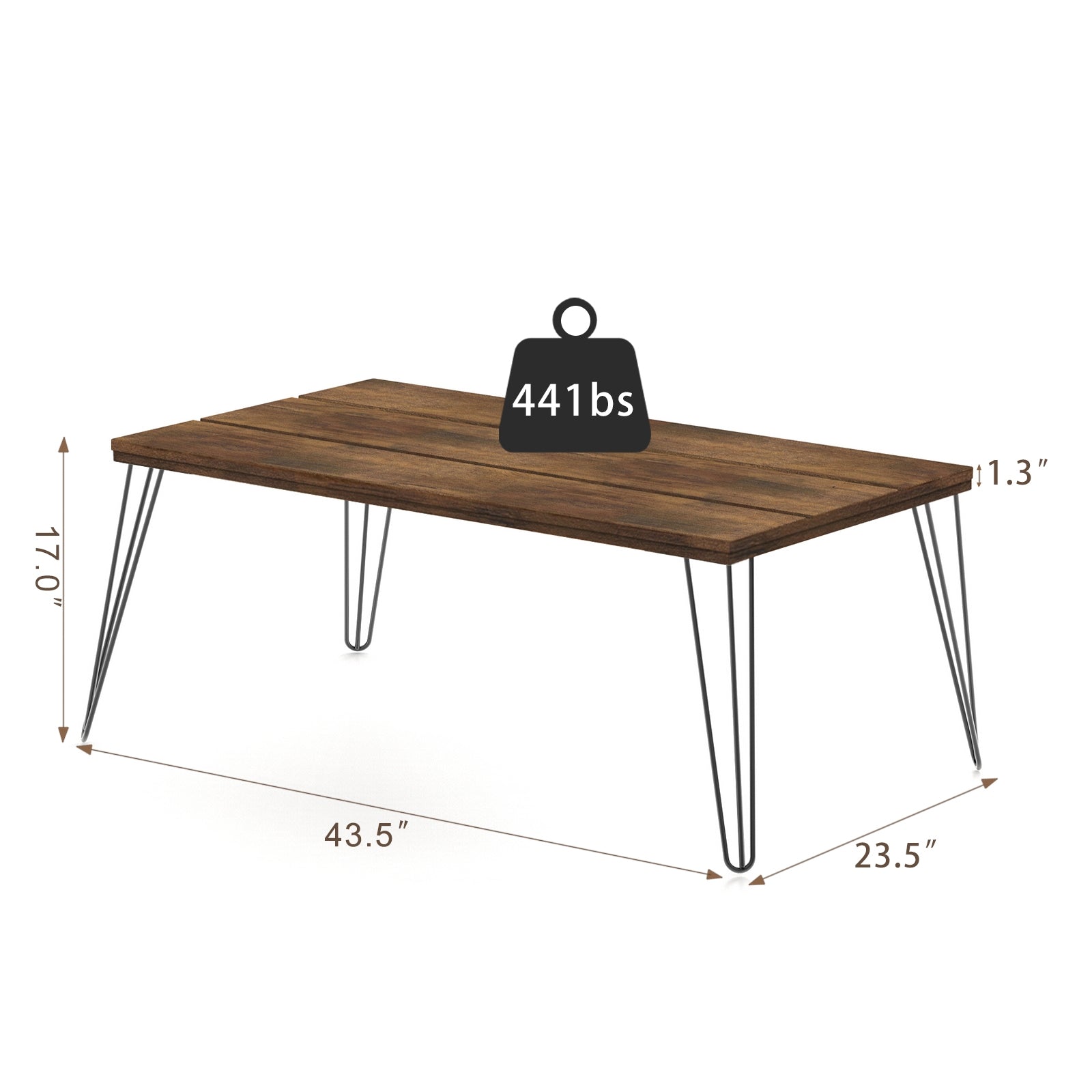 43.5 Inch Wooden Rectangular Coffee Table with Metal Legs by DirectDeals