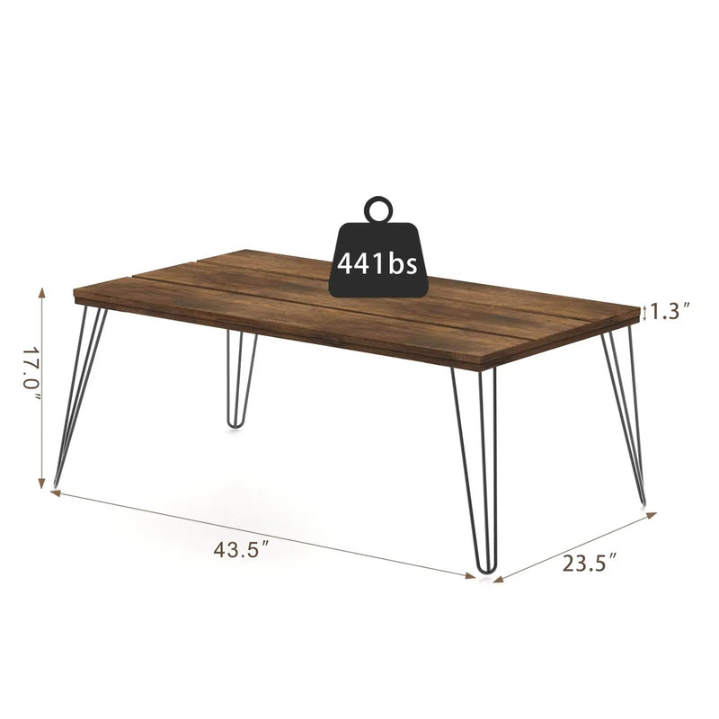 43.5 Inch Wooden Rectangular Coffee Table with Metal Legs by DirectDeals