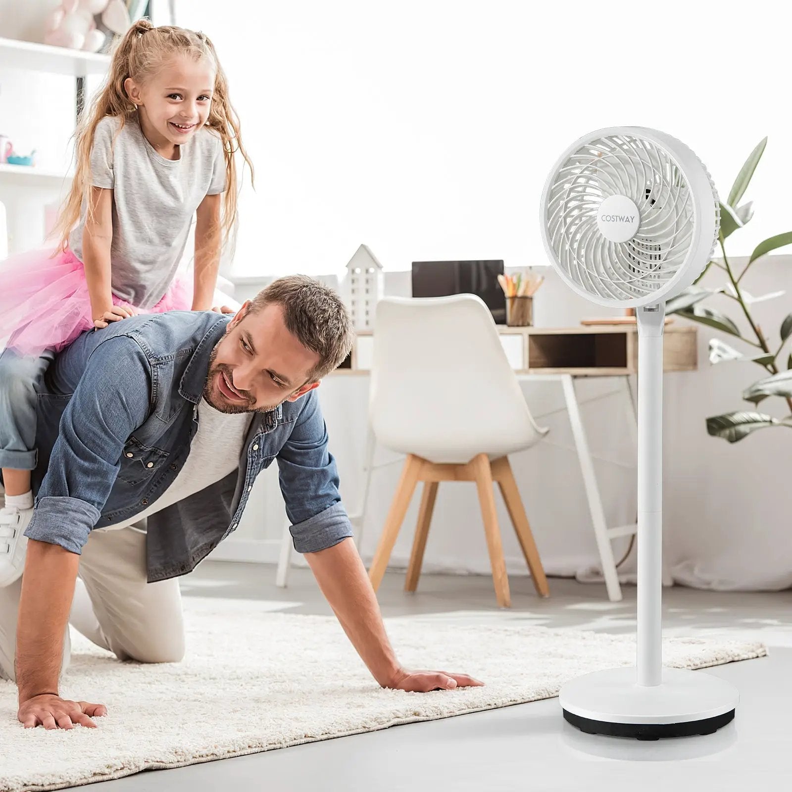 9 Inch Portable Oscillating Pedestal Floor Fan with Adjustable Heights and Speeds-White by DirectDeals