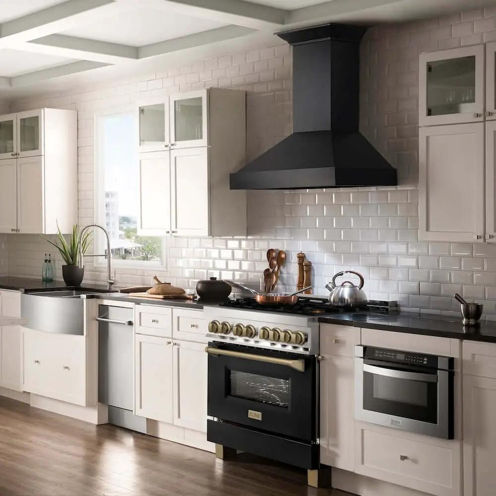 ZLINE 36" Autograph Dual Fuel Range, Black, Bronze, RAZ-BLM-36-CB by Farmhouse Kitchen and Bath