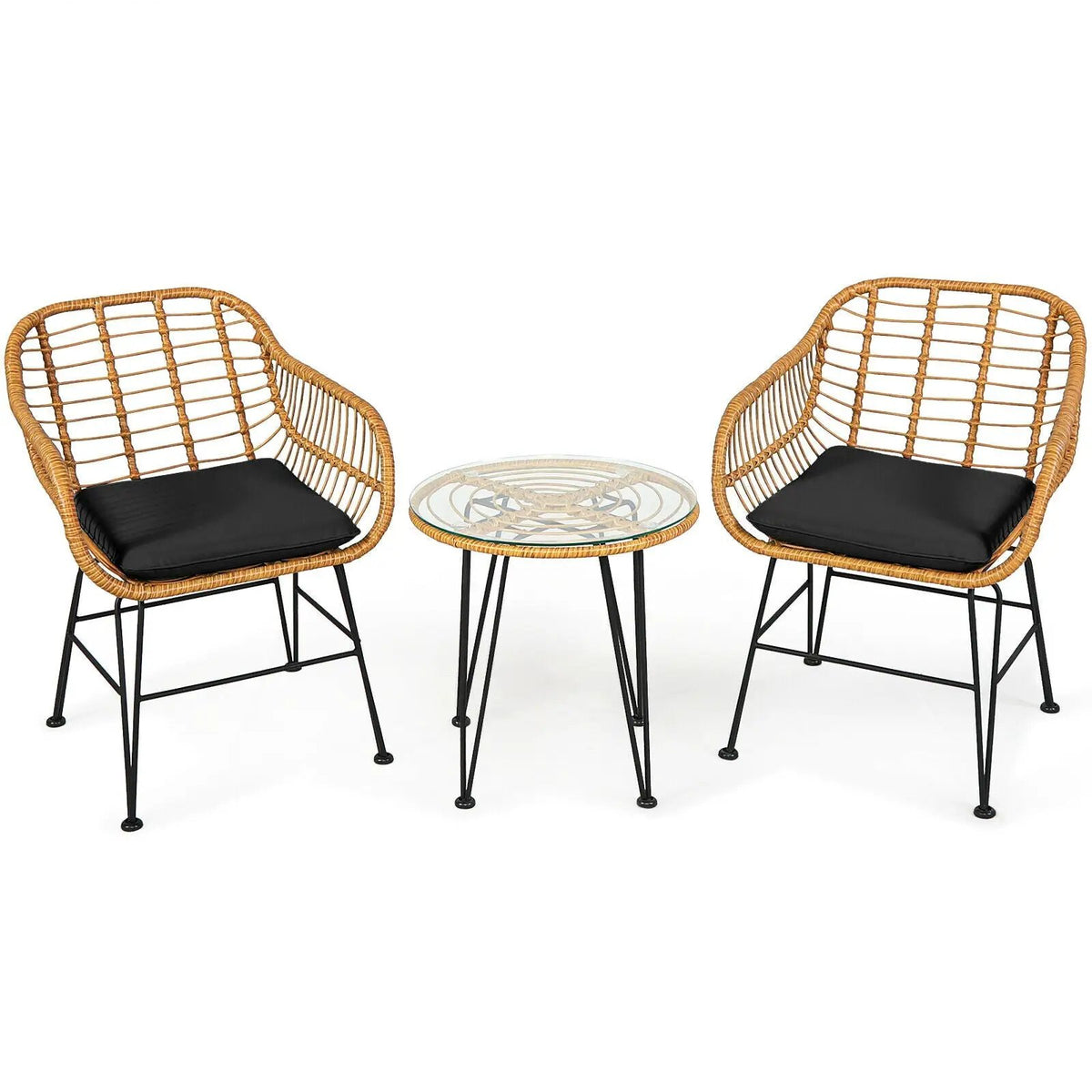 3 Pieces Rattan Furniture Set with Cushioned Chair Table by DirectDeals