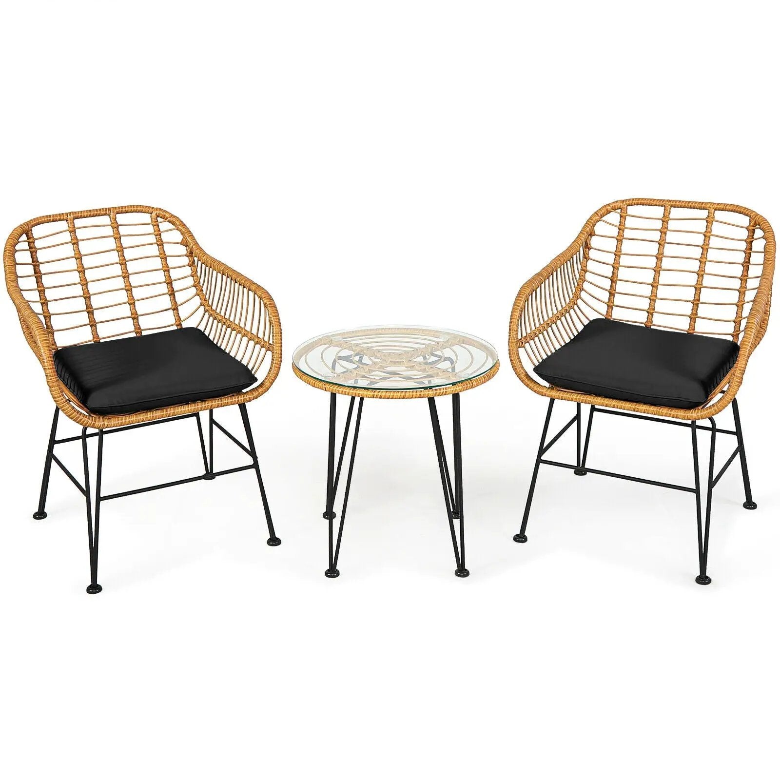 3 Pieces Rattan Furniture Set with Cushioned Chair Table by DirectDeals