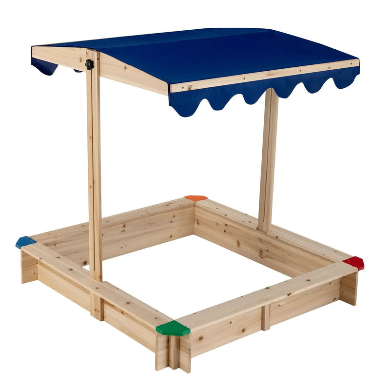 Kids Wooden Sandbox with Height Adjustable and Rotatable Canopy Outdoor Playset by DirectDeals