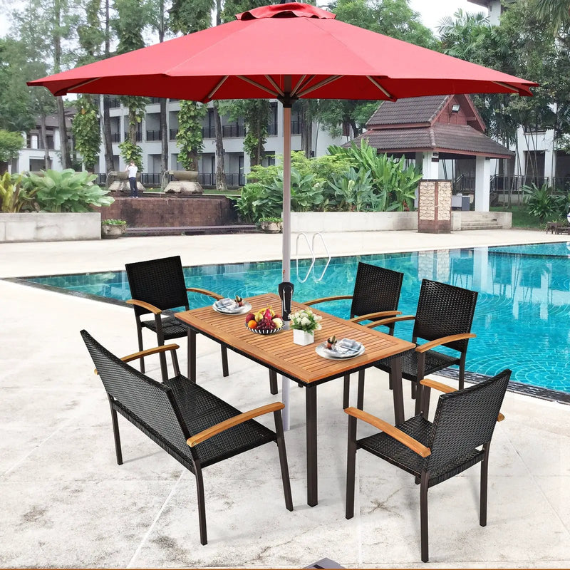 55 Inch Patio Acacia Dining Table with Umbrella Hole by DirectDeals