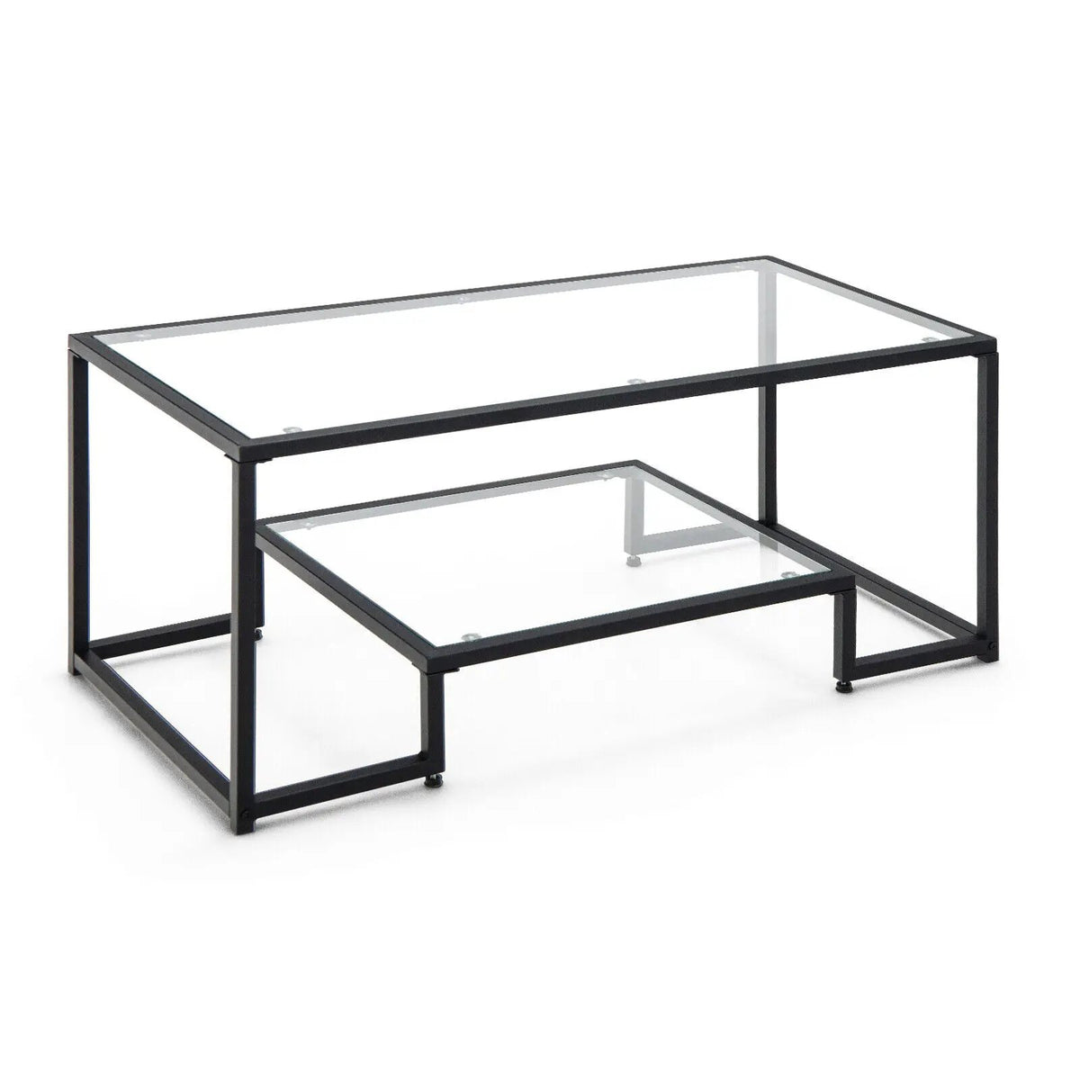 Modern 2-Tier Rectangular Coffee Table with Glass Table Top by DirectDeals