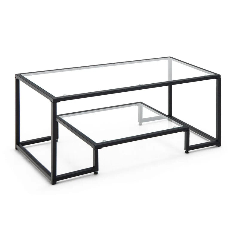 Modern 2-Tier Rectangular Coffee Table with Glass Table Top by DirectDeals
