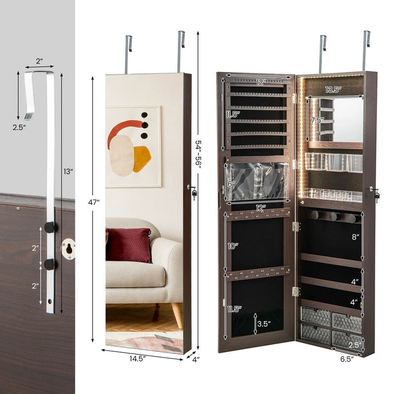 Wall Mounted Jewelry Cabinet with 3-Color Lights by DirectDeals