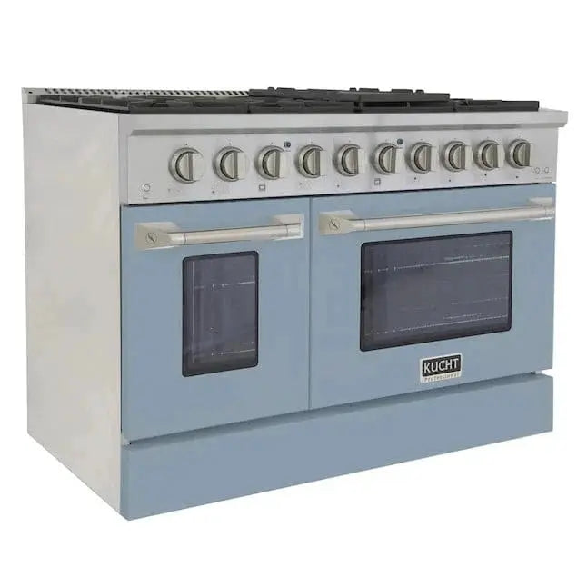 Kucht 48" Propane Range in Stainless Steel, Light Blue Doors, KNG481/LP-LB by Farmhouse Kitchen and Bath