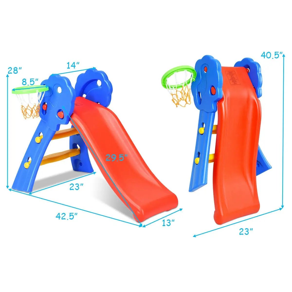 2 Step Indoors Kids Plastic Folding Slide with Basketball Hoop by DirectDeals