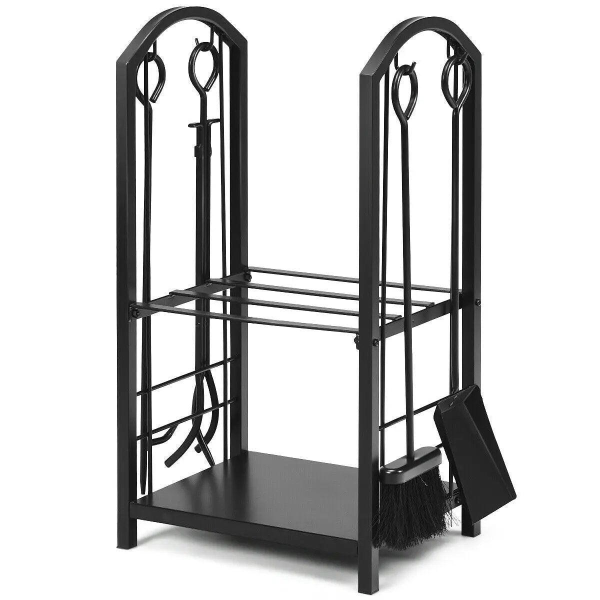 Fireplace Log Rack with 4 Tools Set Fireside Firewood Holder by DirectDeals