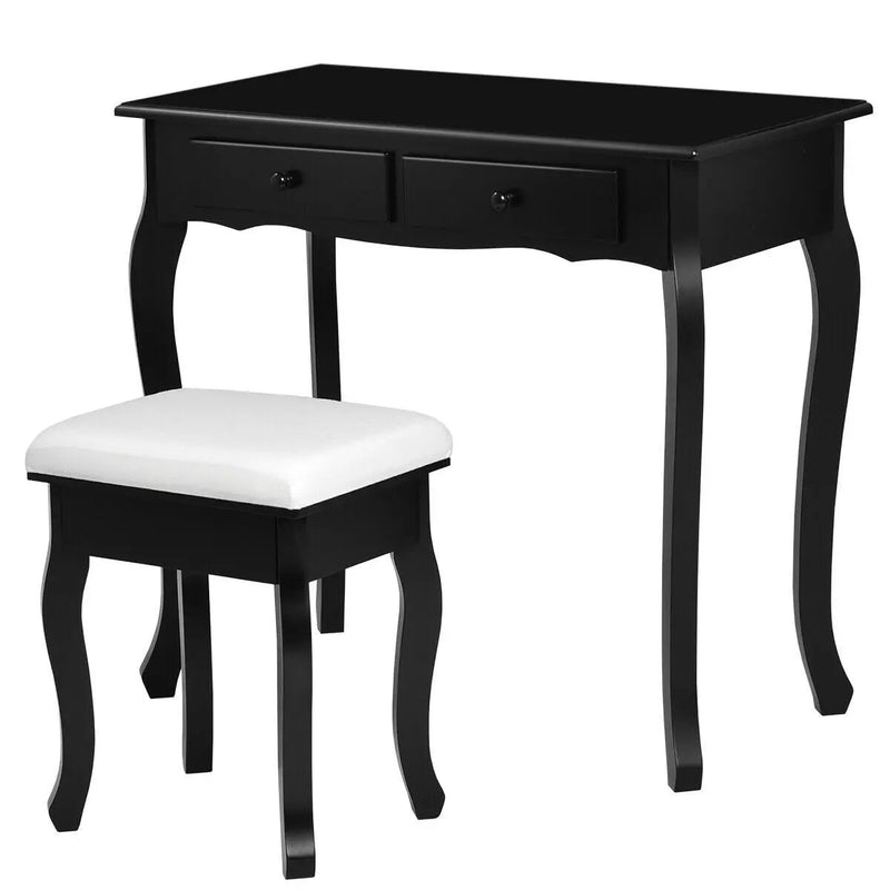 4 Drawers Wood Mirrored Vanity Dressing Table with Stool by DirectDeals