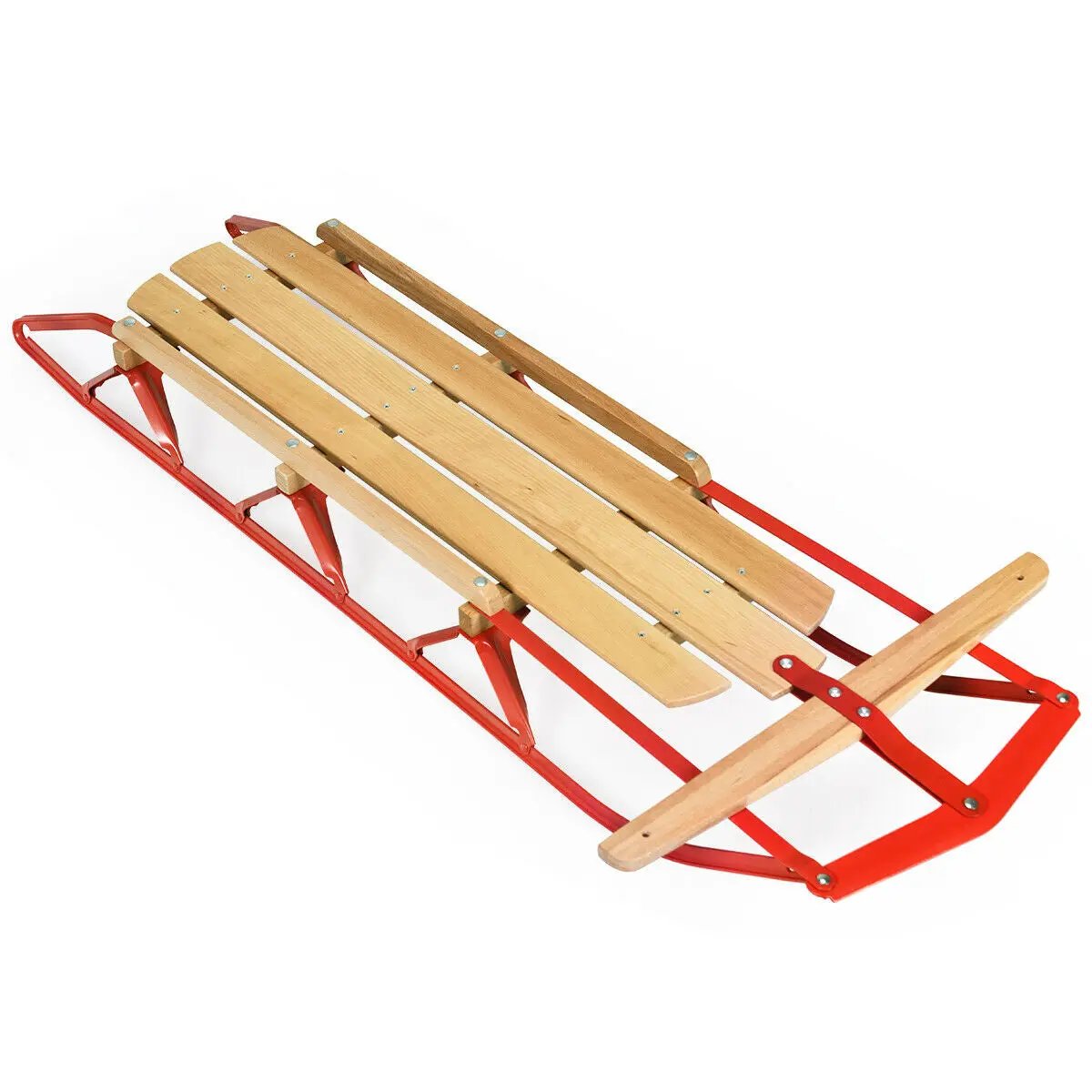 54 Inch Wood Snow Sled with Metal Runners and Steering Bar by DirectDeals