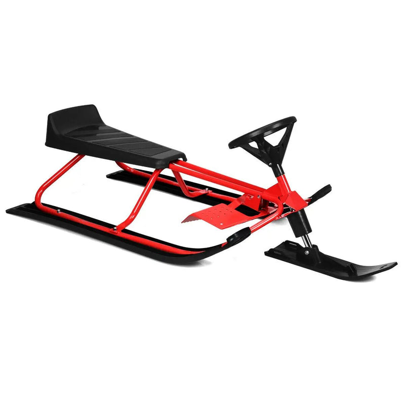 55.5 x 23.5 Inch Snow Sled with Steering Wheel and Double Brakes Pull Rope Slider by DirectDeals