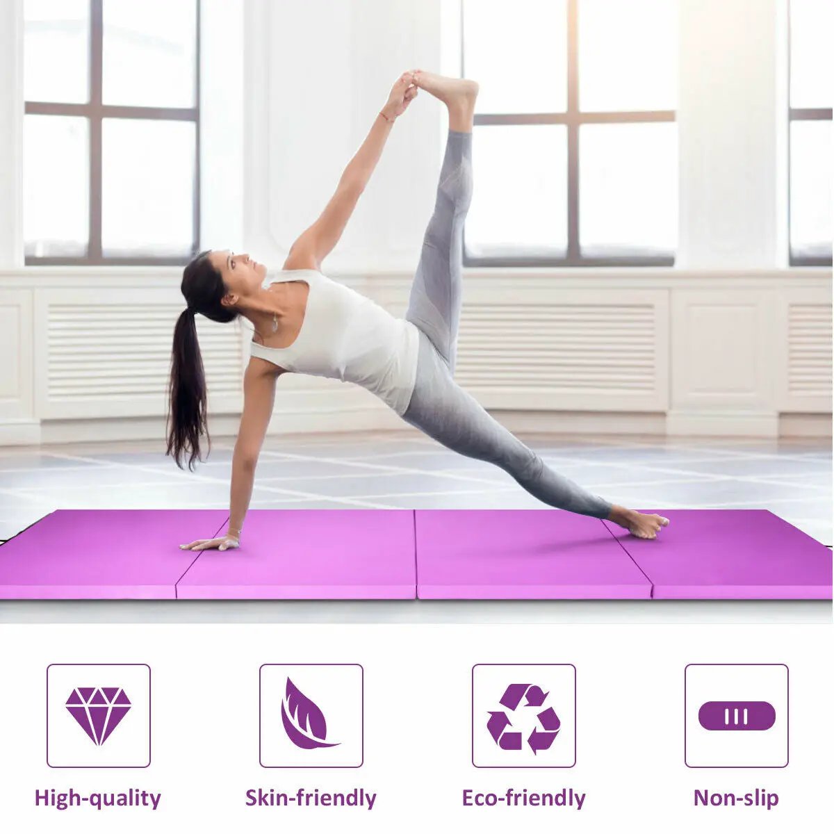 8 x 4 Feet Folding Gymnastics Tumbling Mat-Purple by DirectDeals