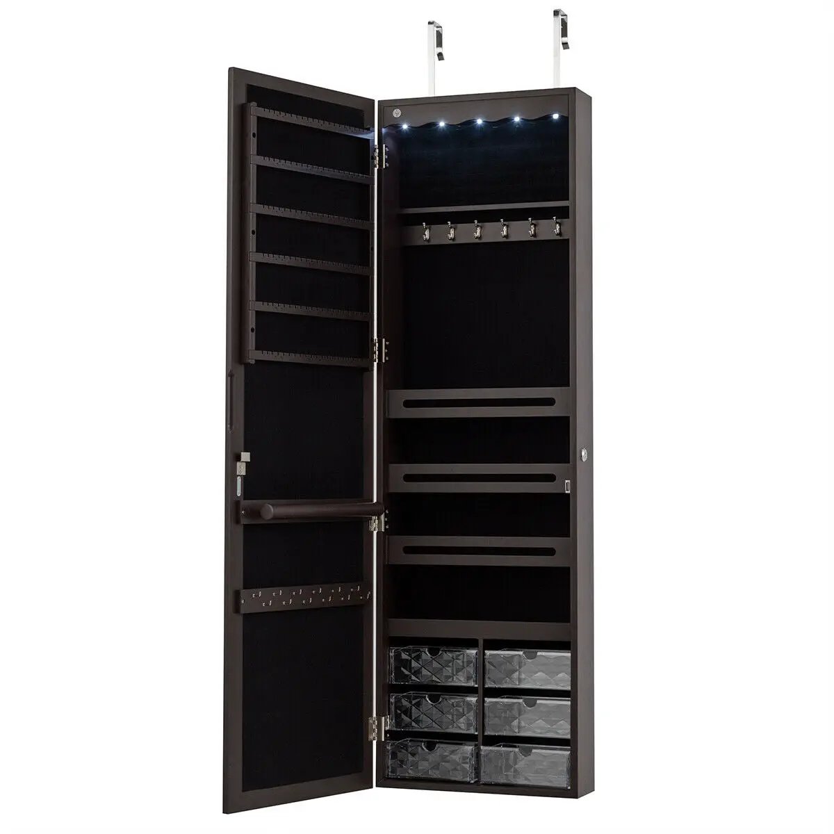 5 LEDs Jewelry Armoire Wall Mounted / Door Hanging Mirror by DirectDeals