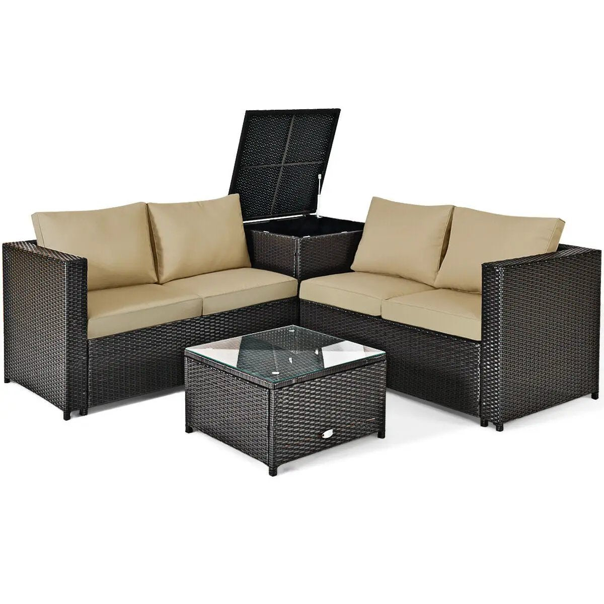 4 Pieces Outdoor Patio Rattan Furniture Set with by DirectDeals