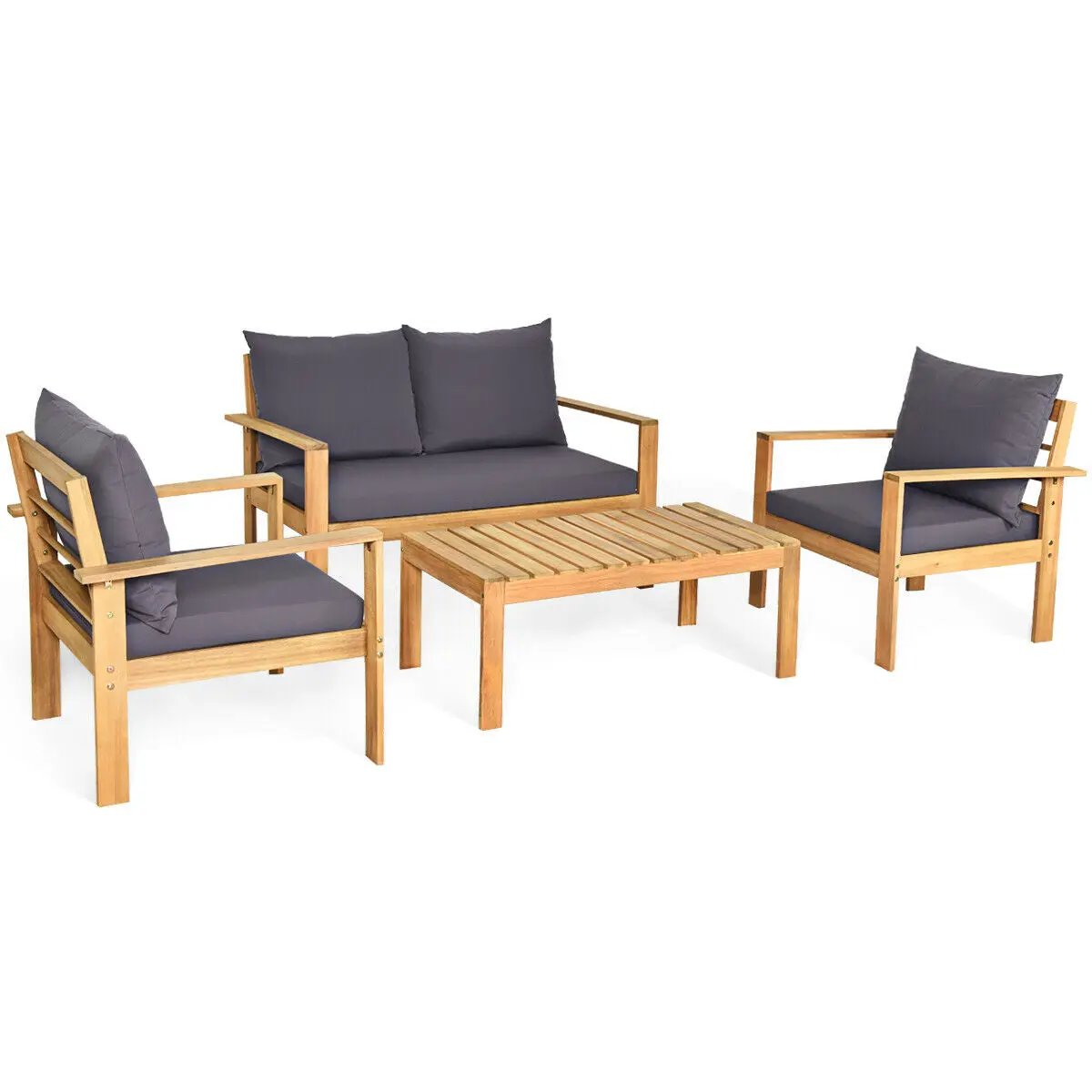 Outdoor 4 Pieces Acacia Wood Chat Set with Water Resistant Cushions by DirectDeals