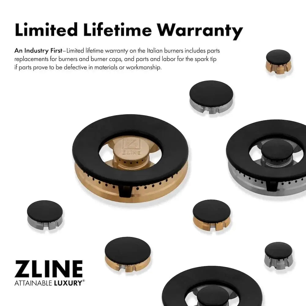 ZLINE 36" Classic Gas Range, Convection Gas Oven Black Stainless Steel, Gold CGRBZ-36-G by Farmhouse Kitchen and Bath