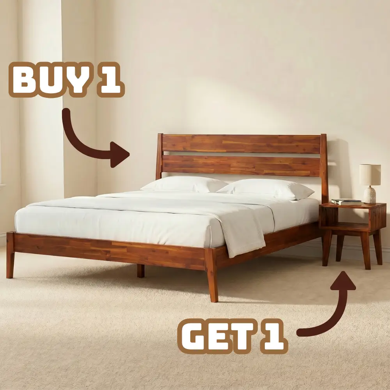 [Buy 1 Get 1] Callisto Solid Wood Bed Frame and Nightstand by Megsu