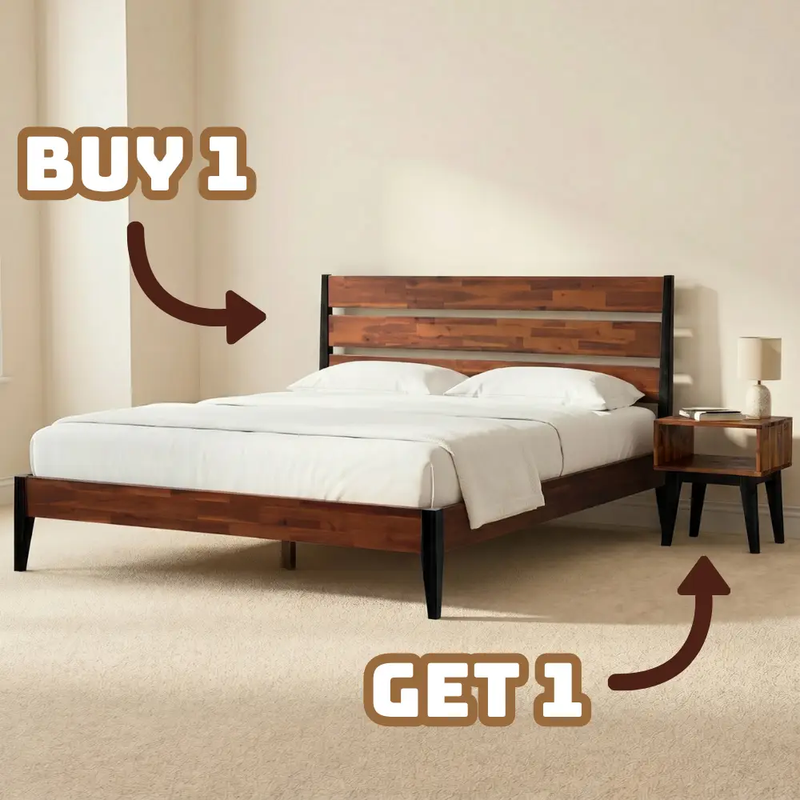 [Buy 1 Get 1] Emery Solid Wood Bed Frame & Nightstand by Megsu