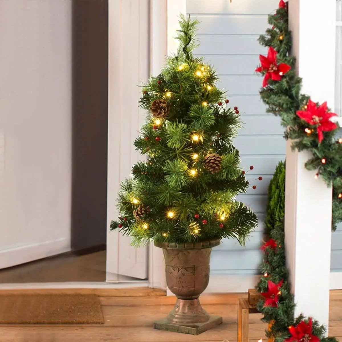 LED Christmas Tree with Red Berries Pine Cones by DirectDeals