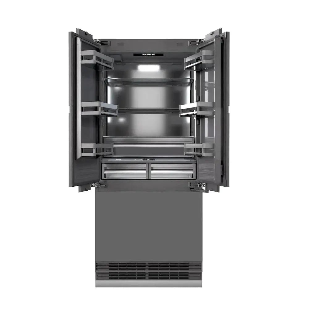 ZLINE 36" Panel Ready Built-In Bottom Freezer Refrigerator,Water Dispenser, Ice Maker,Graphite Gray, Champagne Bronze GRBIVZ-36-CB by Farmhouse Kitchen and Bath