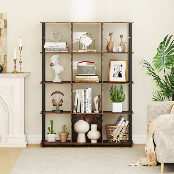 12-Cube Bookcase with 2 Anti-tipping Kits for Living Room-Rustic Brown, photo 2 of 8