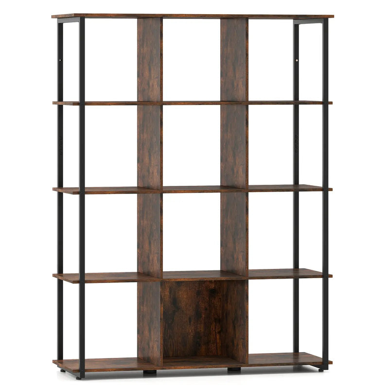 12-Cube Bookcase with 2 Anti-tipping Kits for Living Room-Rustic Brown by DirectDeals