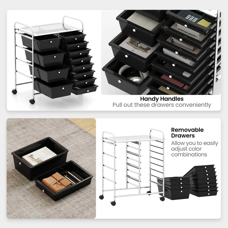12-Drawer Utility Rolling Cart with Drawers Multi-Use Storage by DirectDeals