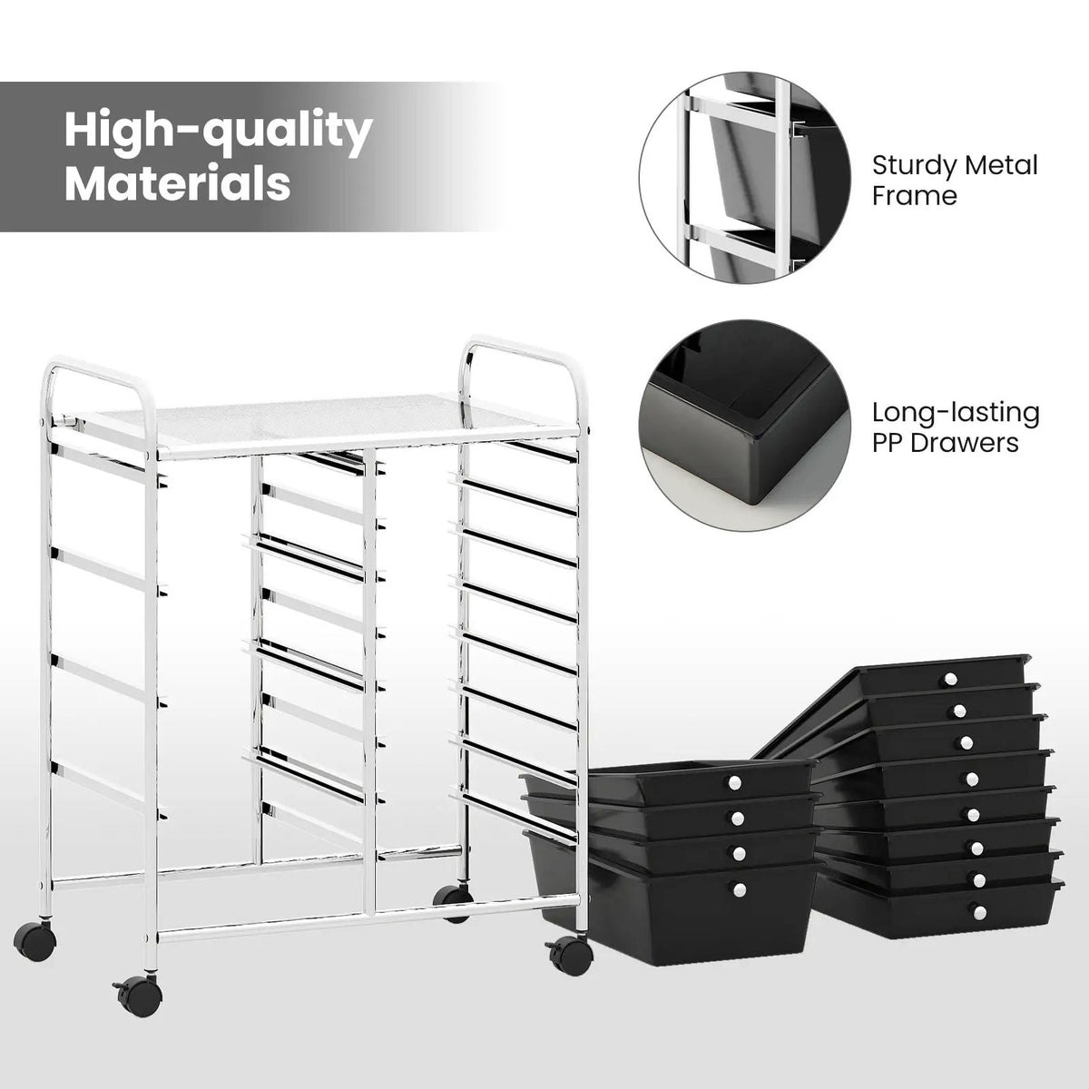 12-Drawer Utility Rolling Cart with Drawers Multi-Use Storage by DirectDeals
