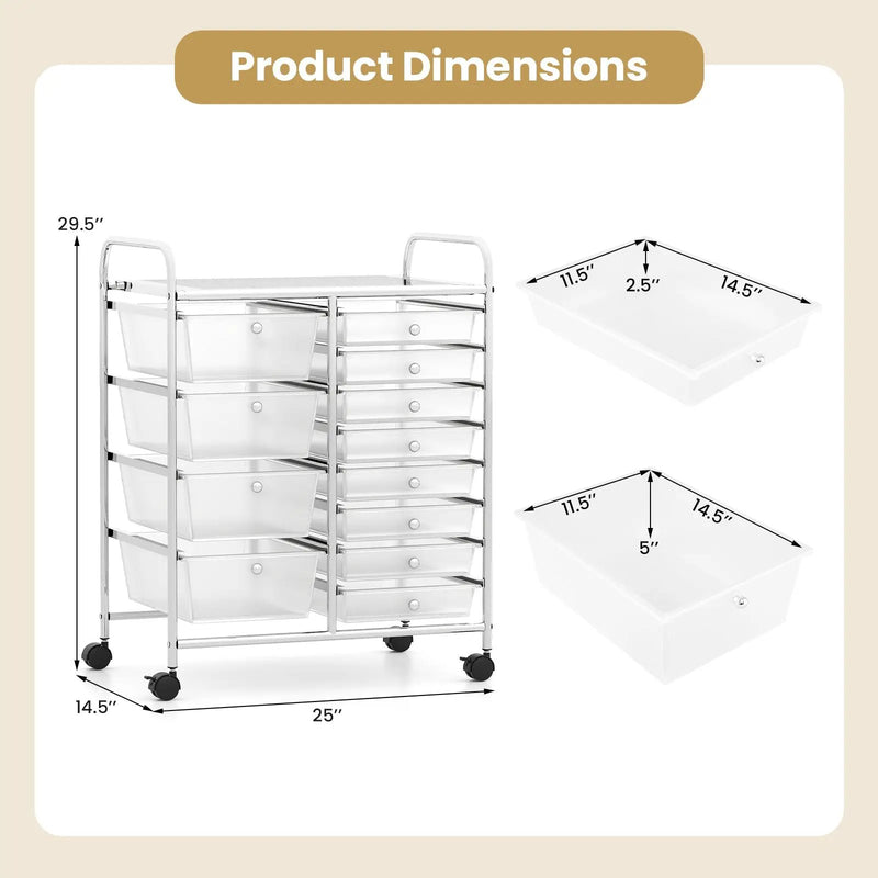 12-Drawer Utility Rolling Cart with Drawers Multi-Use Storage by DirectDeals