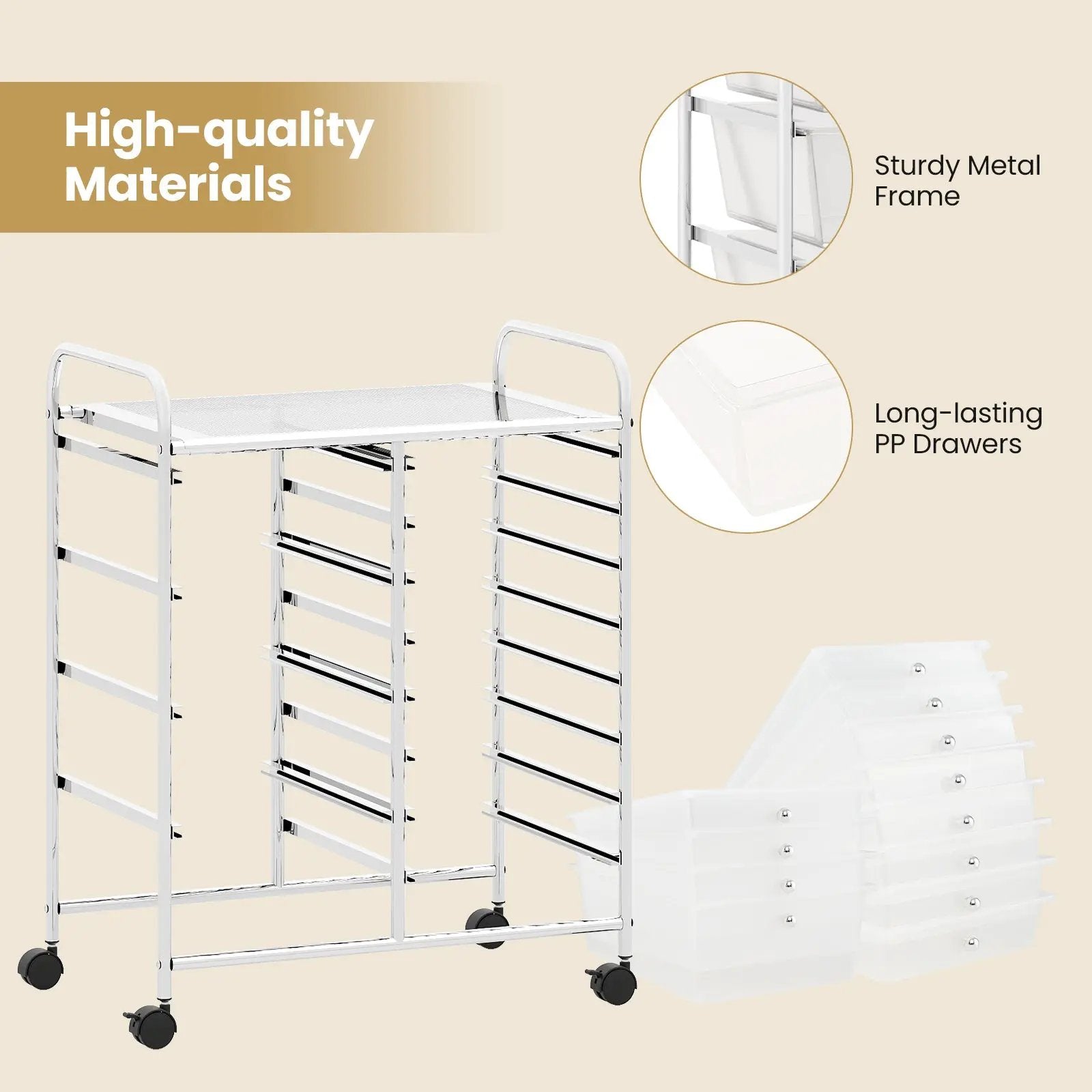 12-Drawer Utility Rolling Cart with Drawers Multi-Use Storage by DirectDeals