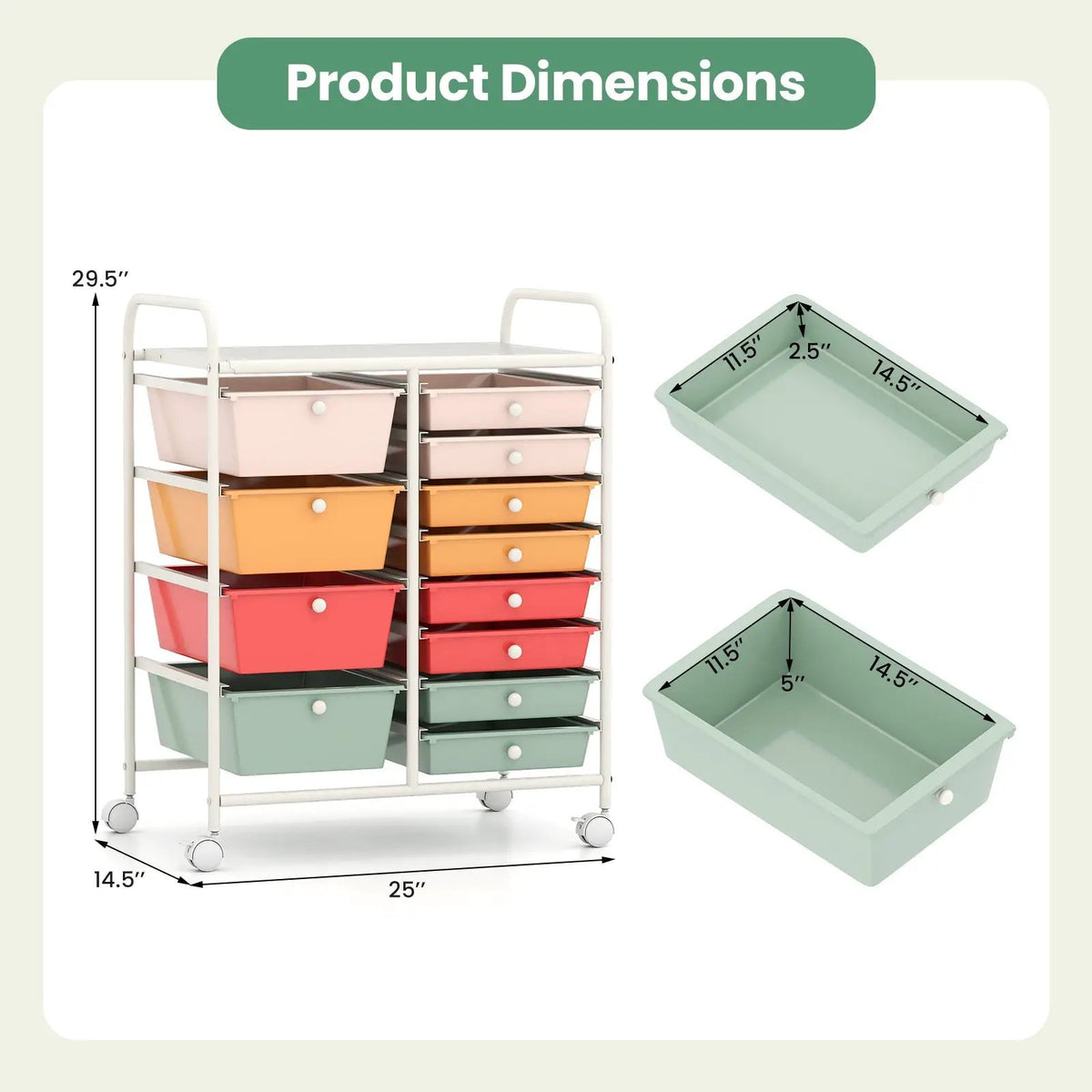 12-Drawer Utility Rolling Cart with Drawers Multi-Use Storage by DirectDeals