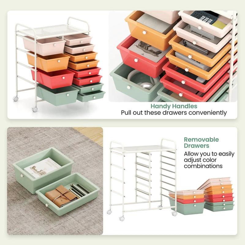12-Drawer Utility Rolling Cart with Drawers Multi-Use Storage by DirectDeals