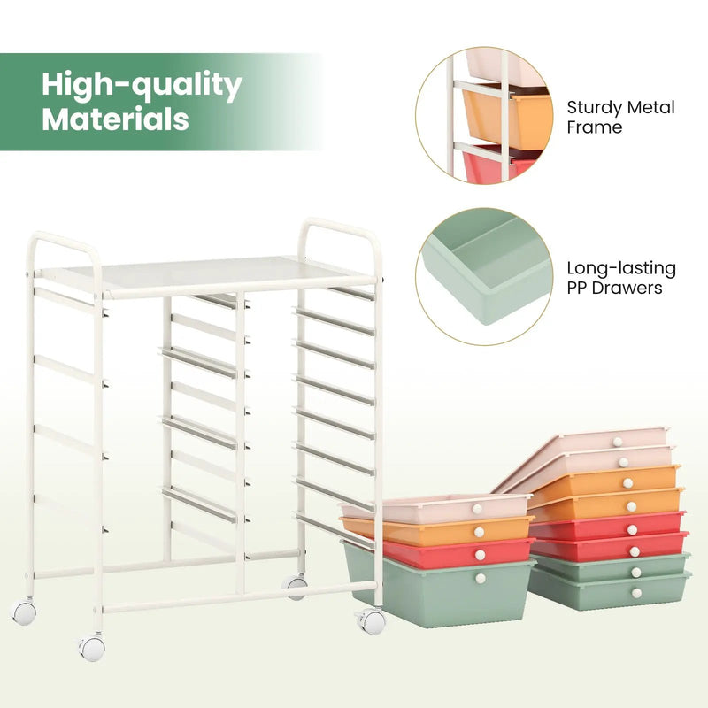 12-Drawer Utility Rolling Cart with Drawers Multi-Use Storage by DirectDeals