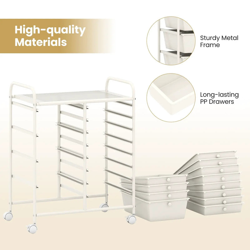 12-Drawer Utility Rolling Cart with Drawers Multi-Use Storage by DirectDeals