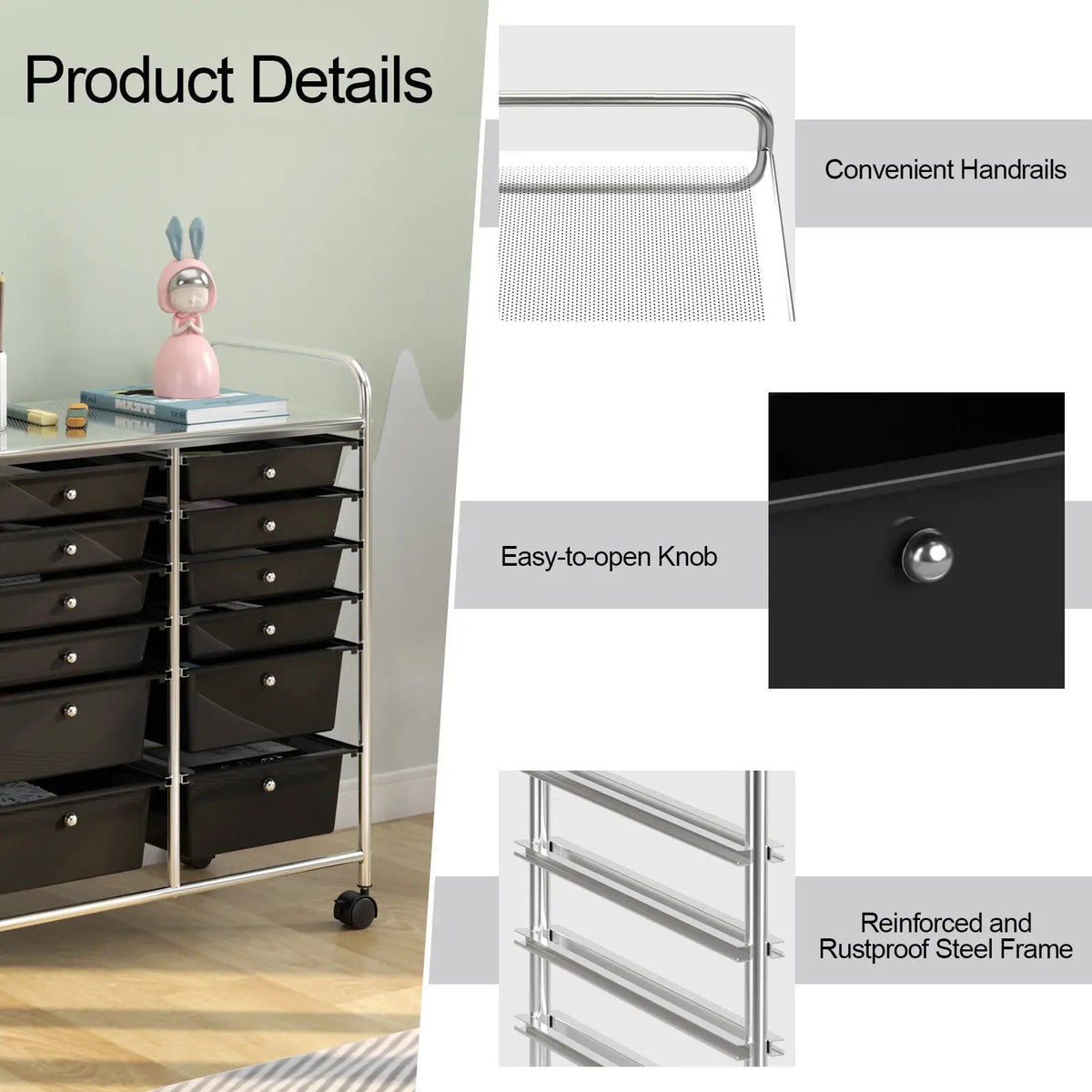 12 Storage Drawer Organizer Bins Rolling Cart by DirectDeals