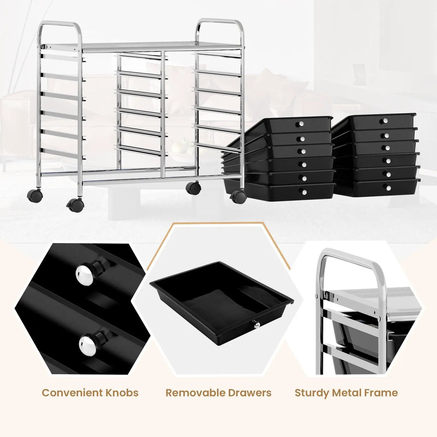 12 Drawers Rolling Storage Cart for Home and Office by DirectDeals