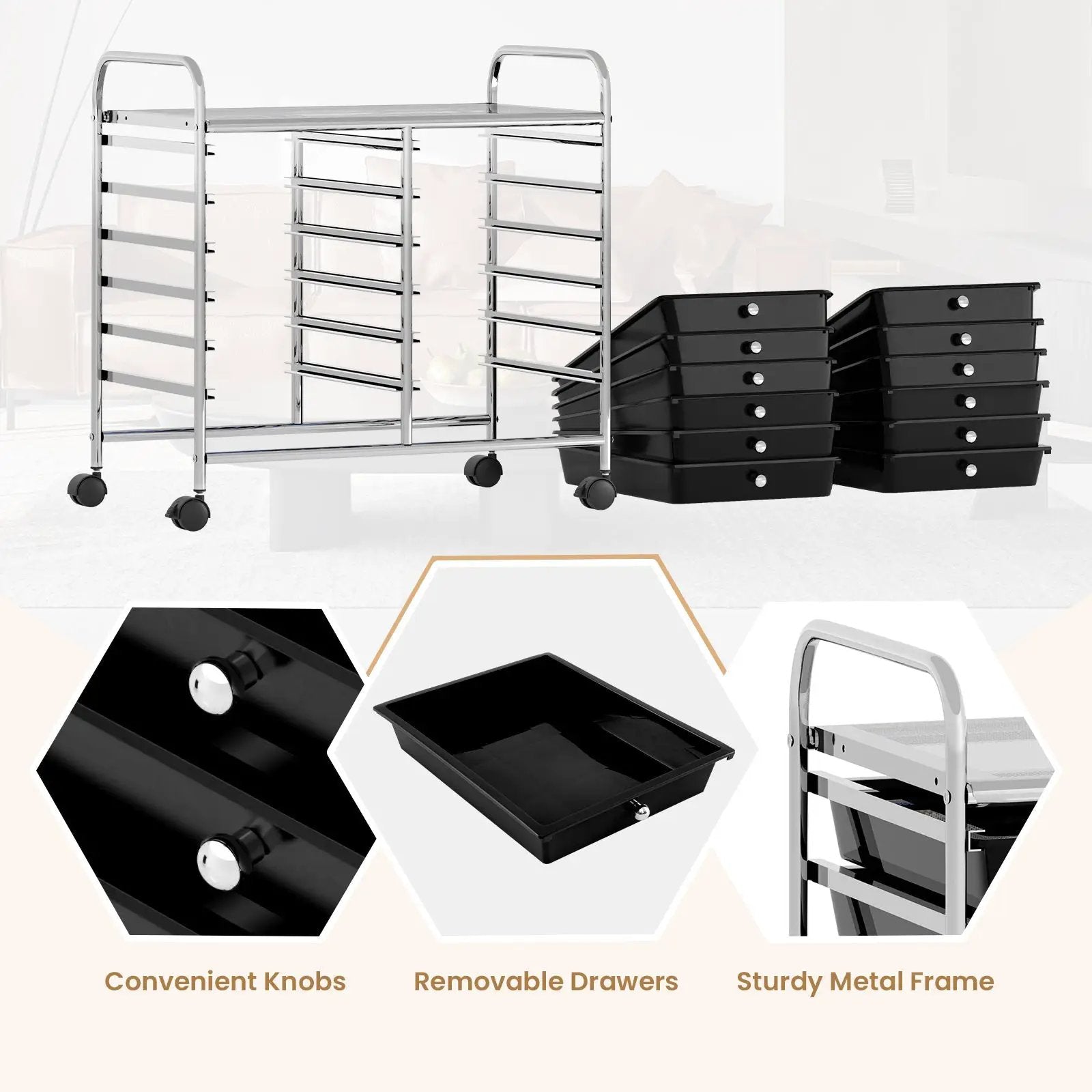 12 Drawers Rolling Storage Cart for Home and Office by DirectDeals