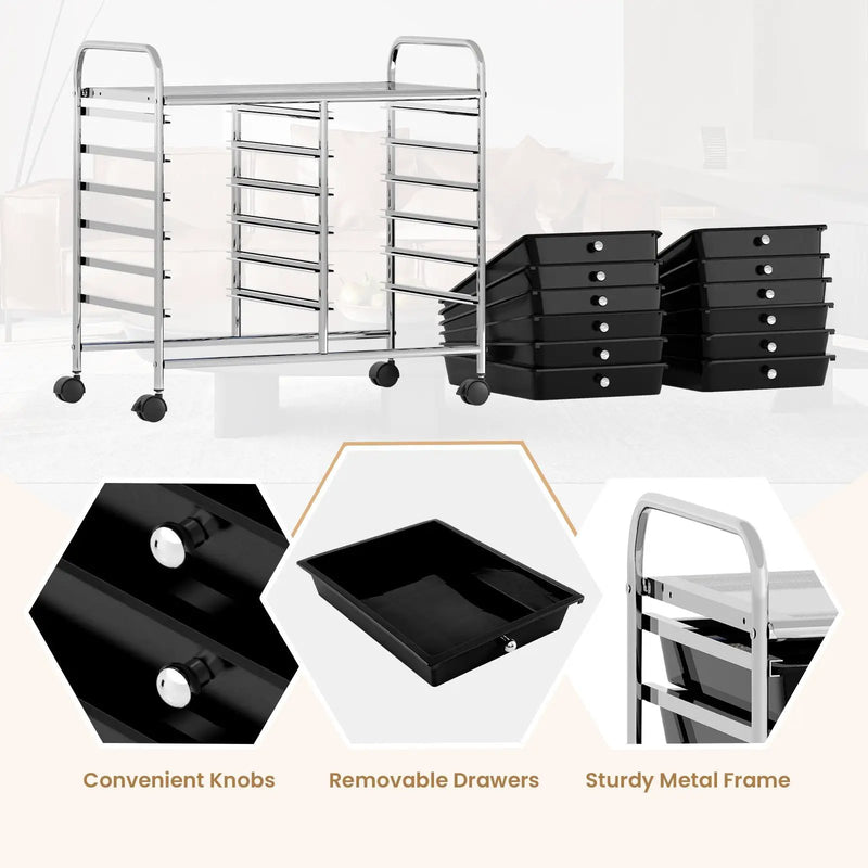 12 Drawers Rolling Storage Cart for Home and Office by DirectDeals