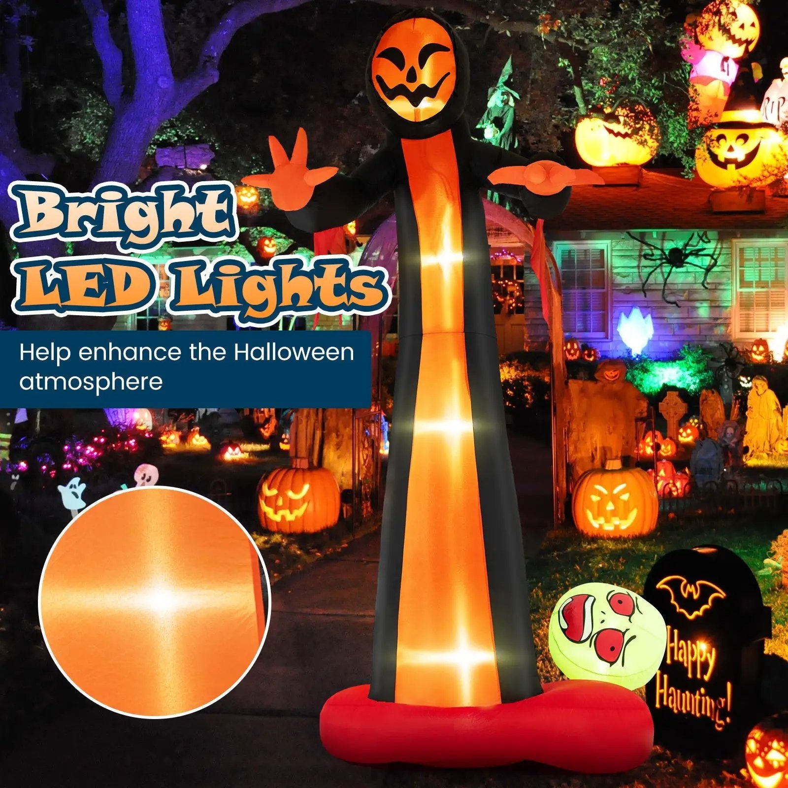 12 Feet Inflatable Grim Reaper Ghost with Built-in LED Lights and Scary Skull by DirectDeals