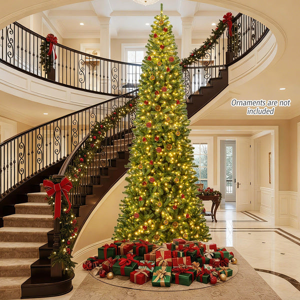 12 FT Tall Prelit Hinged Artificial Christmas Tree with 2536 PVC Branch Tips, photo 2 of 8