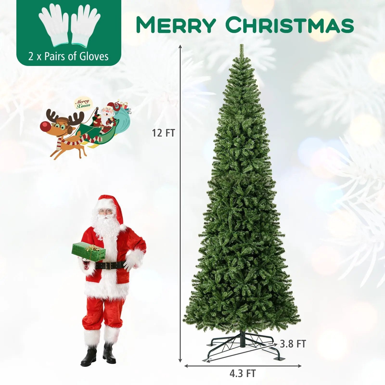 12 FT Tall Prelit Hinged Artificial Christmas Tree with 2536 PVC Branch Tips by DirectDeals