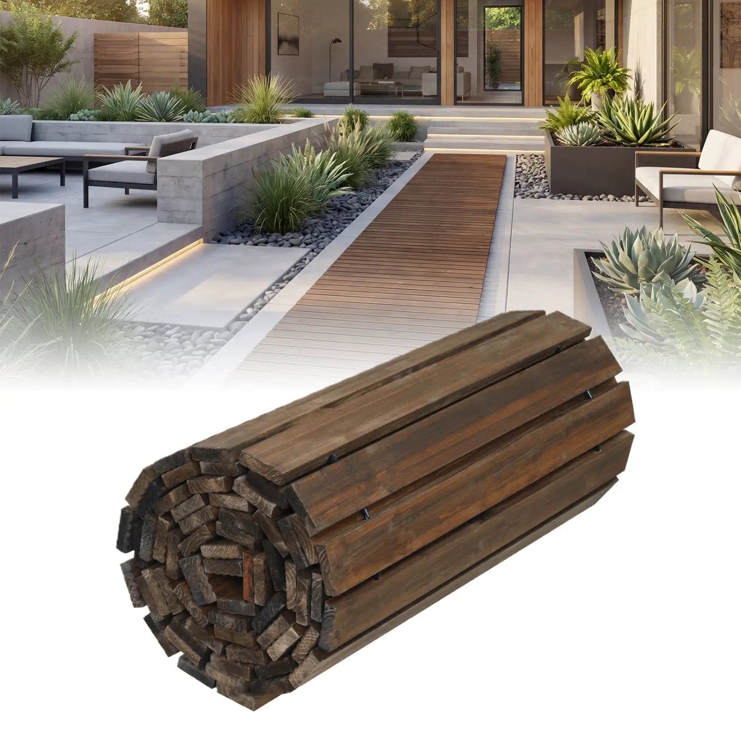 12 FT Wooden Garden Pathway 22 Inches Wide Outdoor Roll out Straight Walkway by DirectDeals