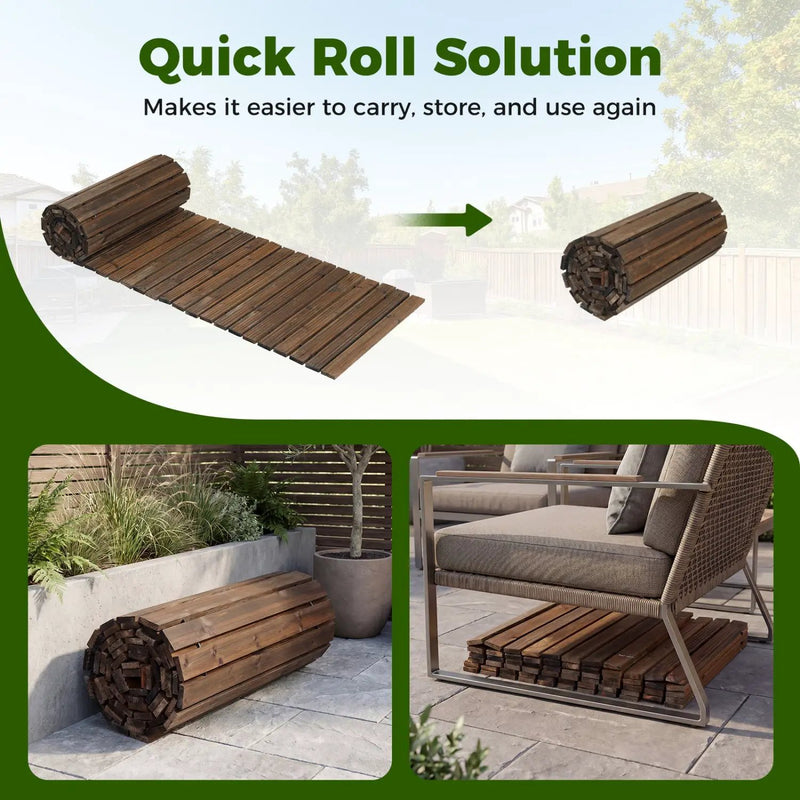 12 FT Wooden Garden Pathway 22 Inches Wide Outdoor Roll out Straight Walkway by DirectDeals
