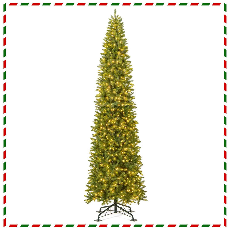 12 Feet Tall Pre-Lit Artificial Christmas Tree Outdoor Indoor Slim Pencil Tree with Lights by DirectDeals