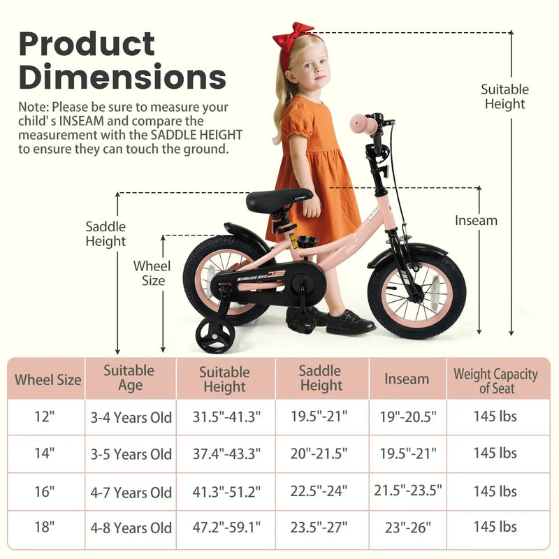 Kids Bike 12-18 Inch with Training Wheels - Pink by DirectDeals